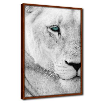 Quadro Decorativo Textura Cx Alta Leoa Cores 1 Pç 40x60  Titulo Leoa Cinza Moldura Ocre