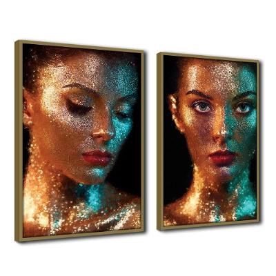 Quadro Decorativo Textura Cx Alta Pele Dourada 2 Un 40x60 Titulo Moldura Caqui