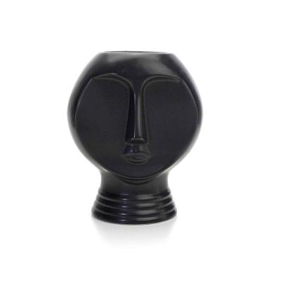Vaso Decorativo Rosto Em Cerâmica Preto 18x14 Cm - D'rossi