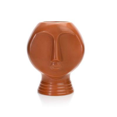 Vaso Decorativo Rosto Em Cerâmica Terracota 18x14 Cm - D'rossi