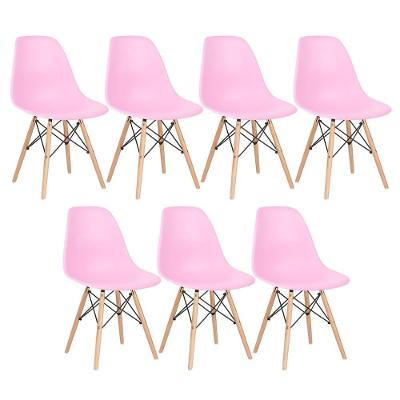 Kit 7 Cadeiras Charles Eames Eiffel Dsw Com Pés De Madeira Clara Rosa Claro
