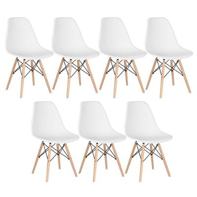Kit 7 Cadeiras Charles Eames Eiffel Dsw Com Pés De Madeira Clara Branco