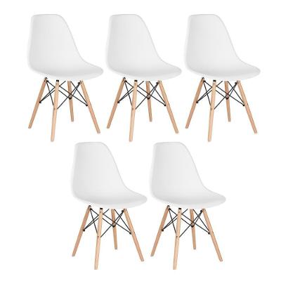 Kit 5 Cadeiras Charles Eames Eiffel Dsw Com Pés De Madeira Clara Branco