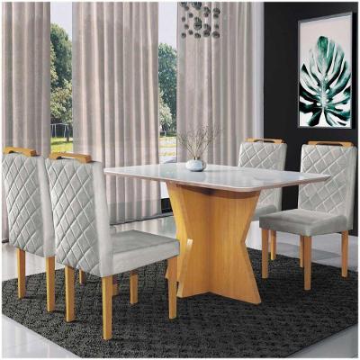 Conjunto Sala De Jantar Mesa 4 Cadeiras Esmeralda - Móveis Mix Marrom Acinzentado