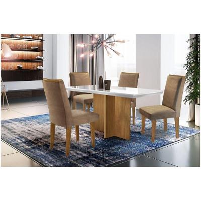 Conjunto Sala De Jantar Berlim Com 4 Cadeiras Lunara Rufato Off White / Imbuia