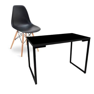 Escrivaninha Porto Preto 90cm e Cadeira Eiffel Charles Eames Preto