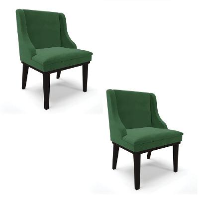 Kit 02 Cadeiras Liz Veludo Base Fixa Madeira PretoVerde