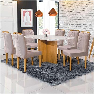 Conjunto Sala De Jantar Napole 6 Cadeiras Safira Veludo Móveis Mundial Mel Off White E Nude