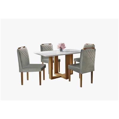 Conjunto Sala Jantar 4 Cadeiras Veludo Mix Mel/OffWhite/Cinza