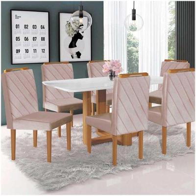 Conjunto Sala De Jantar Mesa Lisy 6 Cadeiras Em Veludo Móveis Mundial Mel Off White E Nude