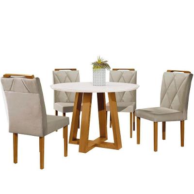 Conjunto Sala De Jantar 4 Lugares Mesa Redonda e 4 Cadeiras