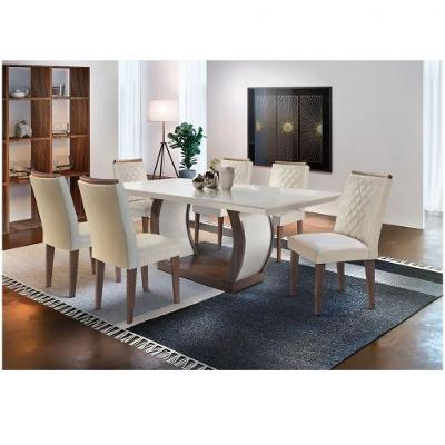 Conjunto Sala De Jantar Jade Com 6 Cadeiras Rufato Off White / Cafe Com Veludo