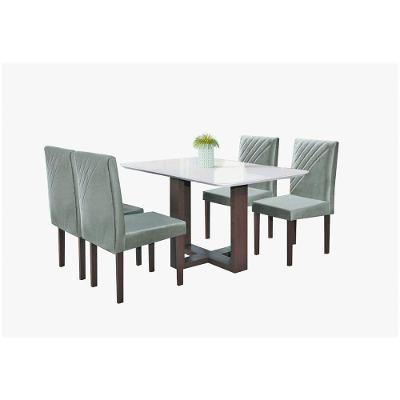 Conjunto Sala De Jantar Mesa Lisy E 4 Cadeiras Veludo Móveis Mundial Castanho/offwhite/cinza