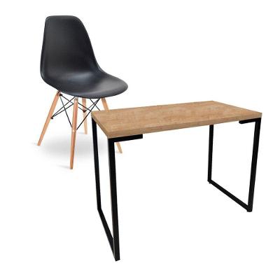 Escrivaninha Porto Natura 90cm e Cadeira Eiffel Charles Eames Preto