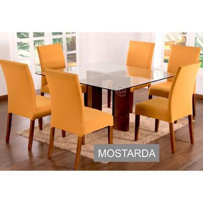 Capas Para Cadeiras De Jantar 04 Peças Em Malha Gel Lisa - Mostarda
