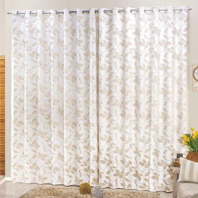 Cortina Jacquard Folhas Ilhós 2,00x1,70m Varão Simples Bege