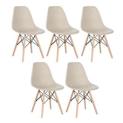 Kit 5 Cadeiras Charles Eames Eiffel Dsw Com Pés De Madeira Clara Nude