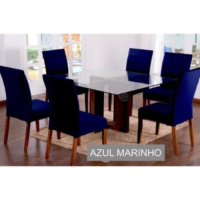 Capas Para Cadeiras De Jantar 04 Peças Em Malha Gel Lisa - Azul Marinho
