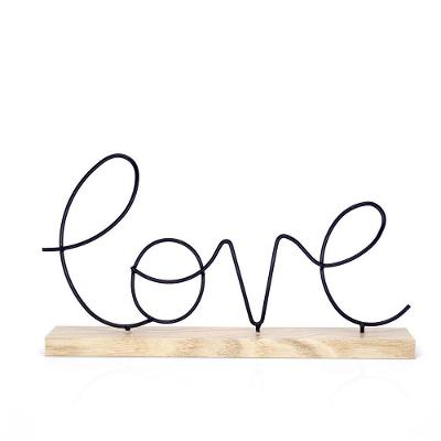 Enfeite Decorativo De Metal Love Com Base Em Madeira 20X36X5,5cm