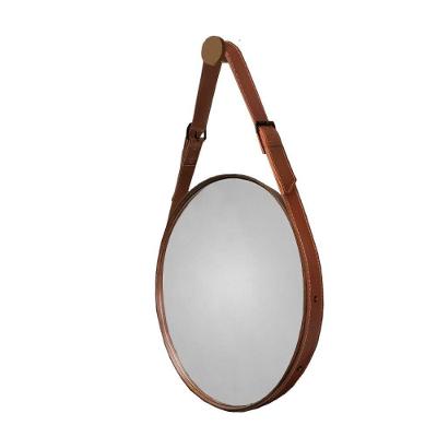 Espelho Decorativo Fine 55cm Com Alça Em Couro Cor:marrom