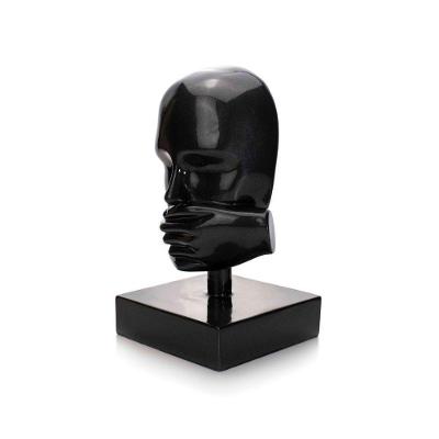 Escultura Máscara Silêncio Em Cerâmica Grafite 25x15cm