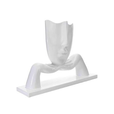 Escultura Decorativa Máscara Com Base Descanso Em Cerâmica Branco 23x30 Cm - D'rossi