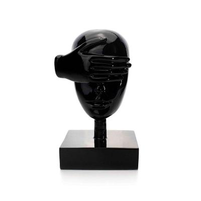 Escultura Decorativa Rosto Cego Em Cerâmica Preto 25x15 Cm - D'rossi