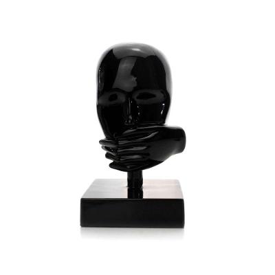 Escultura Decorativa Rosto Silêncio Em Cerâmica Preto 25x15 - D'rossi