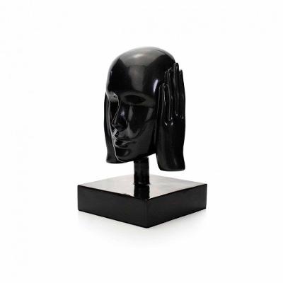 Escultura Rosto Surdo Em Cerâmica Grafite 25x15cm