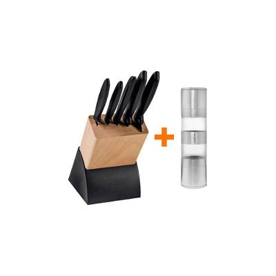 Kit - Faqueiro Plenus 6 Peças + 1 Moedor De Sal Ou Pimenta Duplo Em Acrílico E Inox - Tramontina