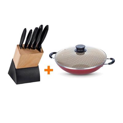 Kit - Faqueiro Plenus 6 Peças + 1 Panela Wok 36cm Vermelha - Tramontina