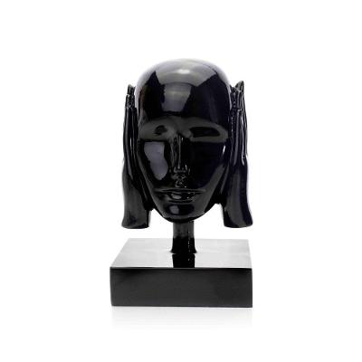 Escultura Máscara Rosto Surdo Em Cerâmica Preto 25x15 Cm - D'rossi