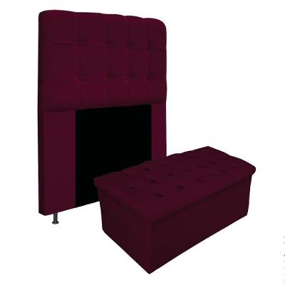Kit Cabeceira Calçadeira Baú Estofada 90cm Solteiro Bordô