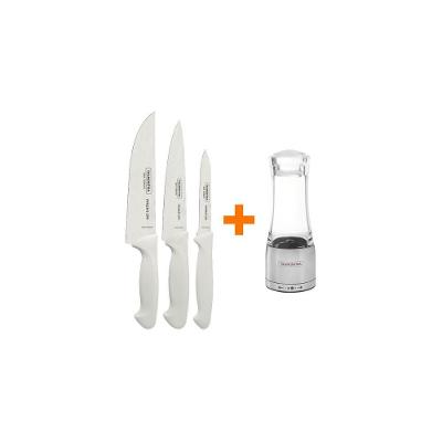 Kit - Faqueiro Premium 3 Peças + 1 Moedor De Sal Ou Pimenta Em Acrílico E Inox - Tramontina
