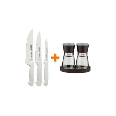 Kit - Faqueiro Premium 3 Peças + 1 Moedor De Sal E Pimenta Em Cerâmica E Vidro - Tramontina