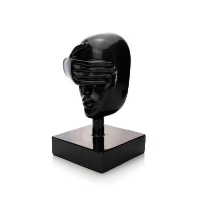 Escultura Máscara Rosto Cego Em Cerâmica Grafite 25x15cm