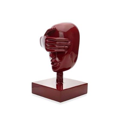 Escultura Máscara Rosto Cego Em Cerâmica Vermelho Ocre 25x15 Cm - D'rossi