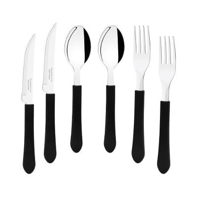 Kit - Jogo De Facas, Garfos E Colheres Leme 180 Peças Em Aço Inox Cabo Preto Pbag - Tramontina