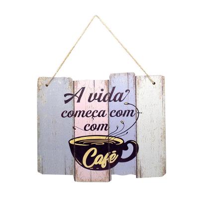 Quadro De Madeira A Vida Começa Com Café 25,5x30x1,5 Cm
