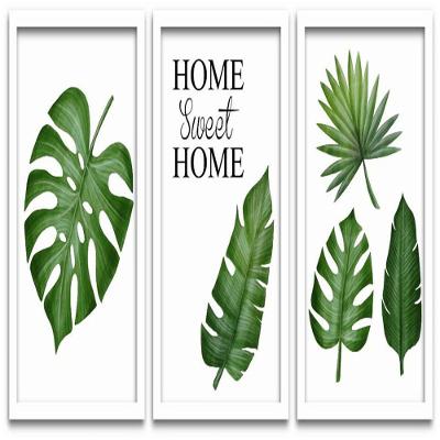 Conjunto Quadros Decorativos 3 Peças 40X60 Home Folhas Titulo Moldura Branca Fundo Branco
