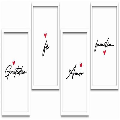 Conjunto Quadros Decorativos 4 Pçs Mdf 30X40 Amor E Familia Titulo Moldura Branca