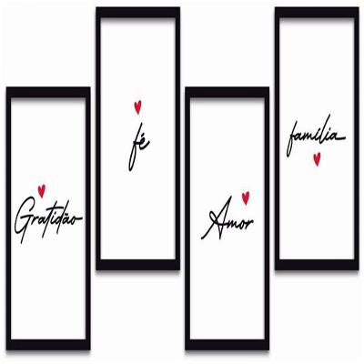 Conjunto Quadros Decorativos 4 Pçs Mdf 30X40 Amor E Familia Titulo Moldura Preta