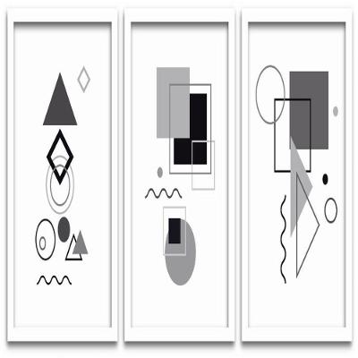 Conjunto Quadros Decorativos 3 Pçs 40X60 Formas Geométricas Titulo Moldura Branca