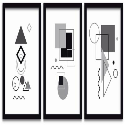 Conjunto Quadros Decorativos 3 Pçs 40X60 Formas Geométricas Titulo Moldura Preta