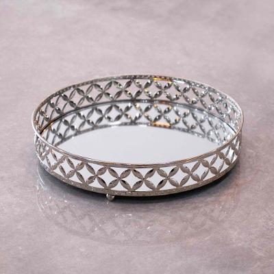 Bandeja Redonda P Em Metal Prata Com Espelho 5x18cm