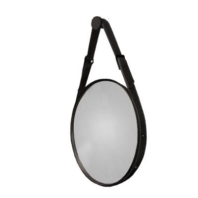 Espelho Decorativo Fine 55cm Com Alça Em Couro Cor:preto