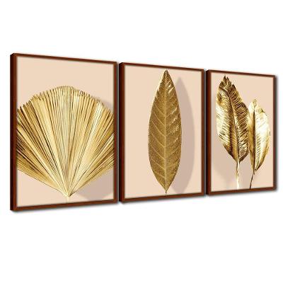 Quadro Premium Textura Cxalta Folhas Ouro Em Bege4 3Un 40X60 Titulo Moldura Ocre