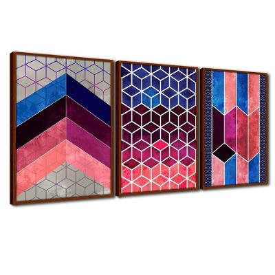 Quadros Premium 40x60 Chevron Rosa 3un Moldura Ocre