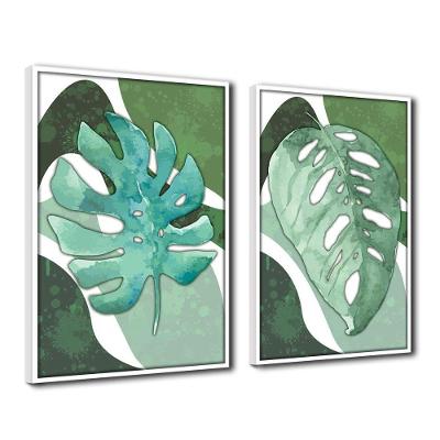 Quadro Premium Textura Cx Alta Folha Sob Verde 3 2Un 40X60  Titulo Moldura Branca