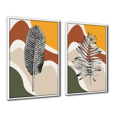 Quadro Decorativo Textura Cx Alta Folhas Em Cores 2 Un 40X60  Titulo Moldura Branca